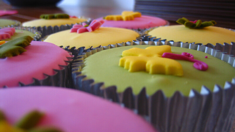 colorful cupcakes with fondant
