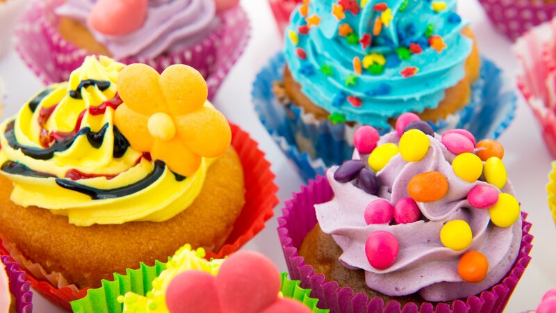 Colorful Cupcakes — Yellow, Festive, Photograph, Frosting