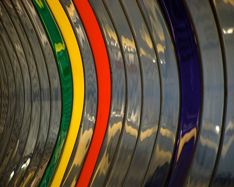 Colorful curved glass panels