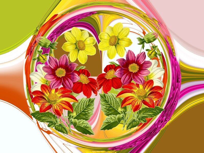 Colorful Dahlia Flowers — Yellow, Vibrant, Digital Art