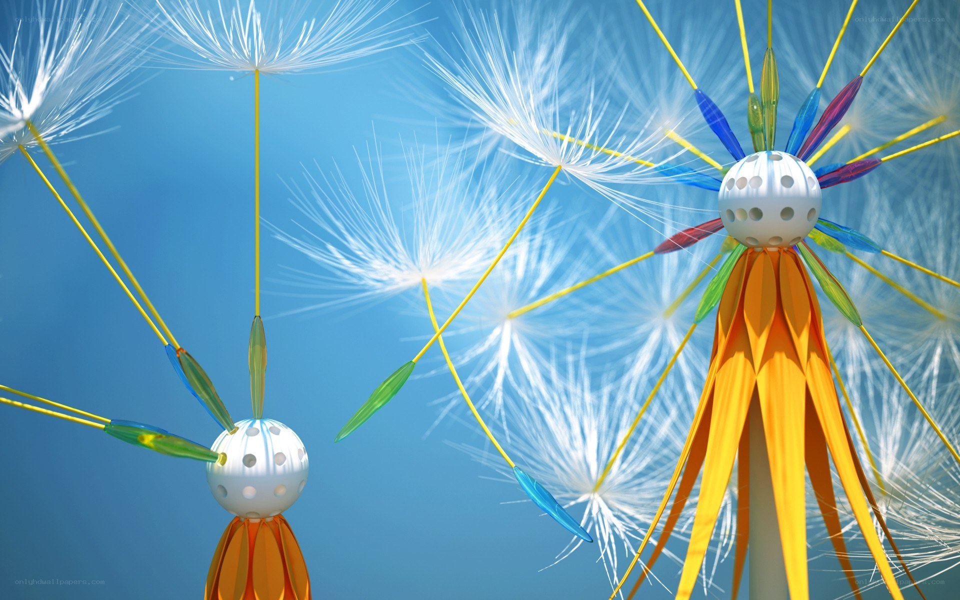 Colorful dandelion sculptures