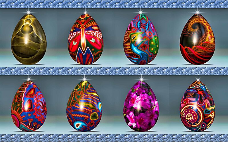 Colorful Decorated Eggs — Blue, Vibrant
