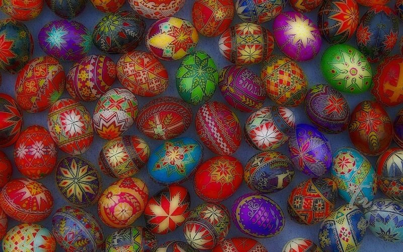 Colorful Decorated Eggs — Red, Festive