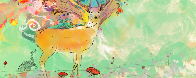 colorful deer in a dreamy forest