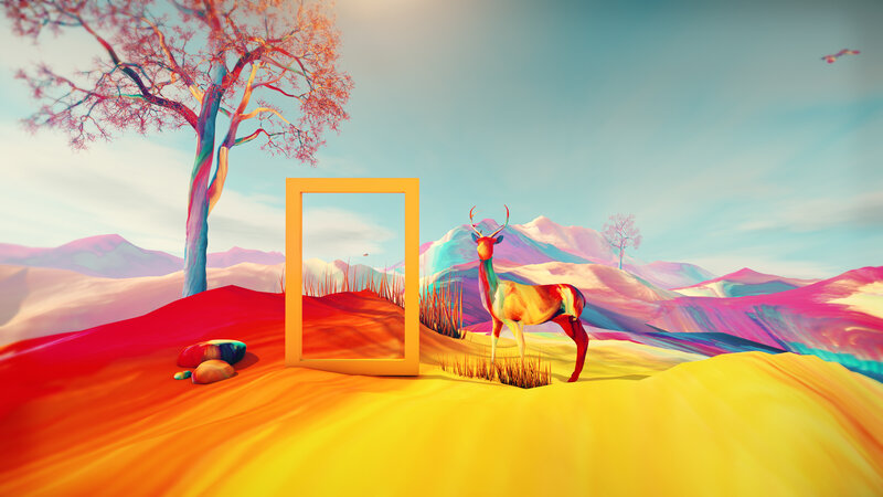 Colorful Deer in Desert