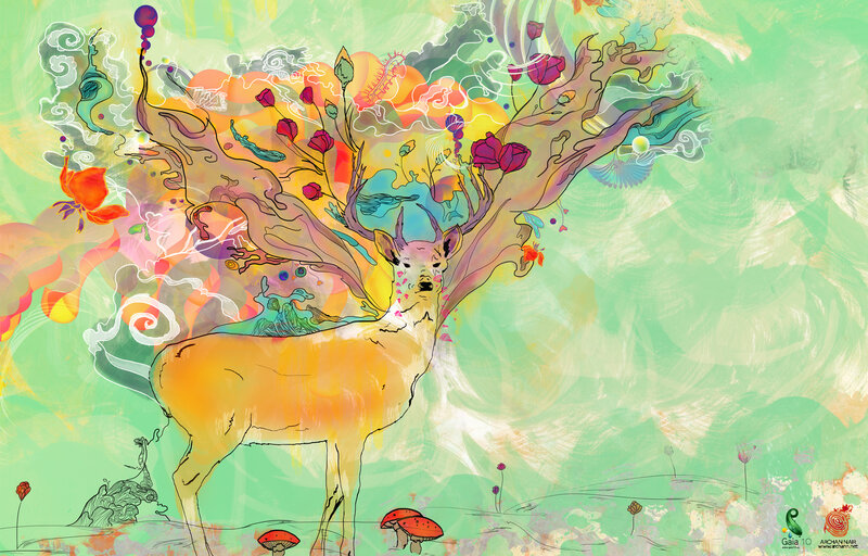 colorful deer with floral antlers