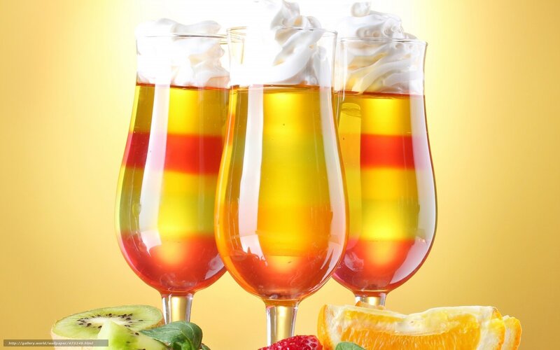 Colorful dessert drinks with fruit