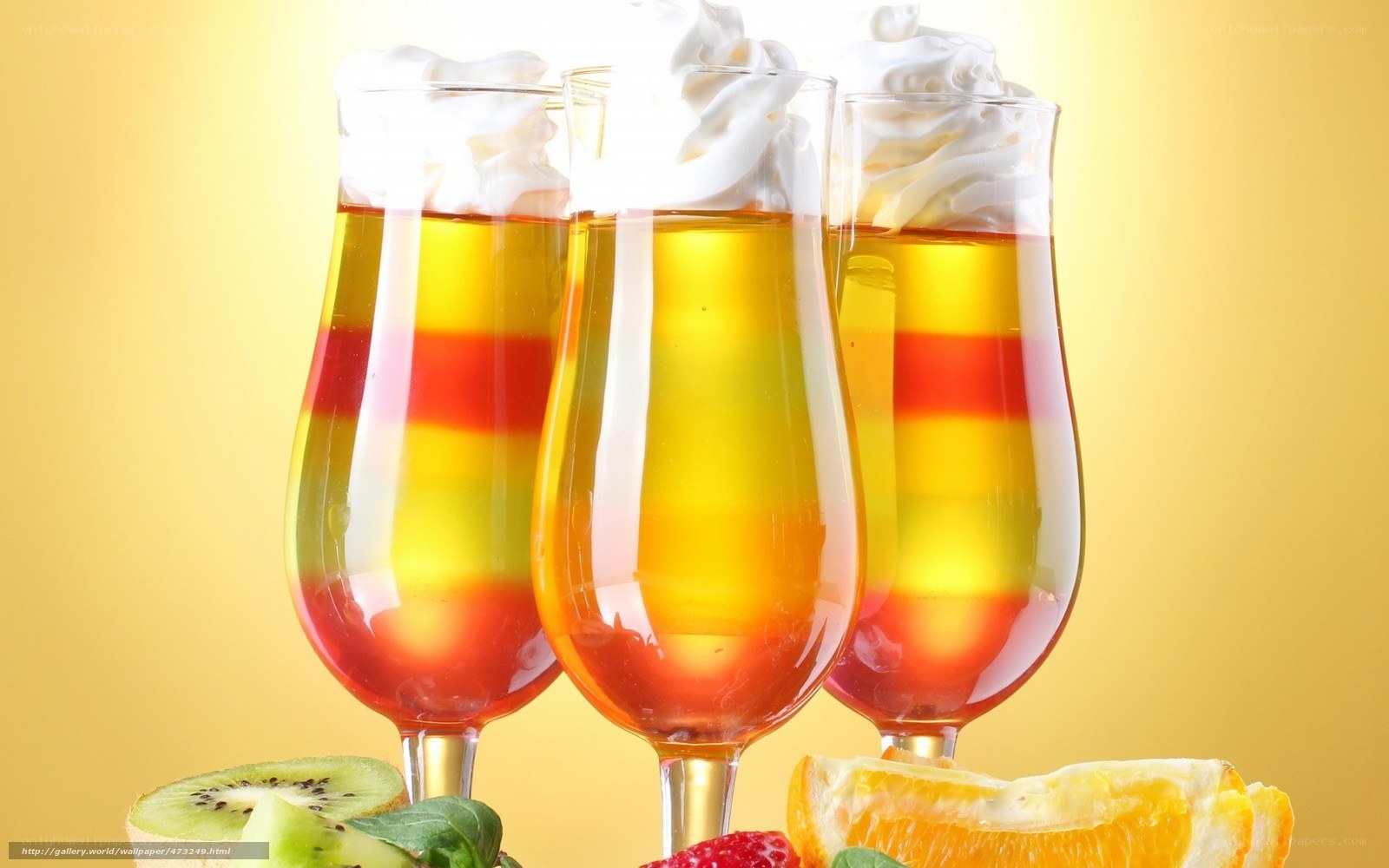 Colorful dessert drinks with fruit