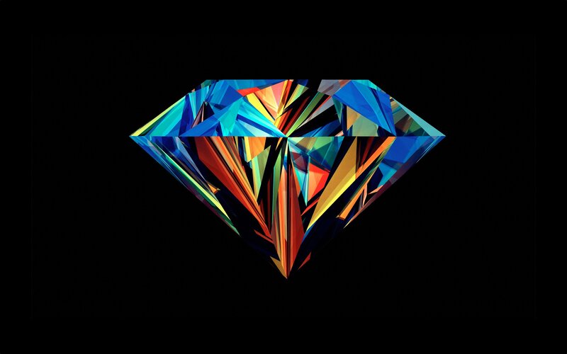 Colorful Diamond Shape — Blue, Dramatic, Digital Art, Geometric, Black Background