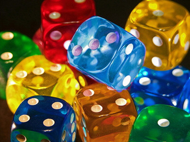 Colorful dice in a pile