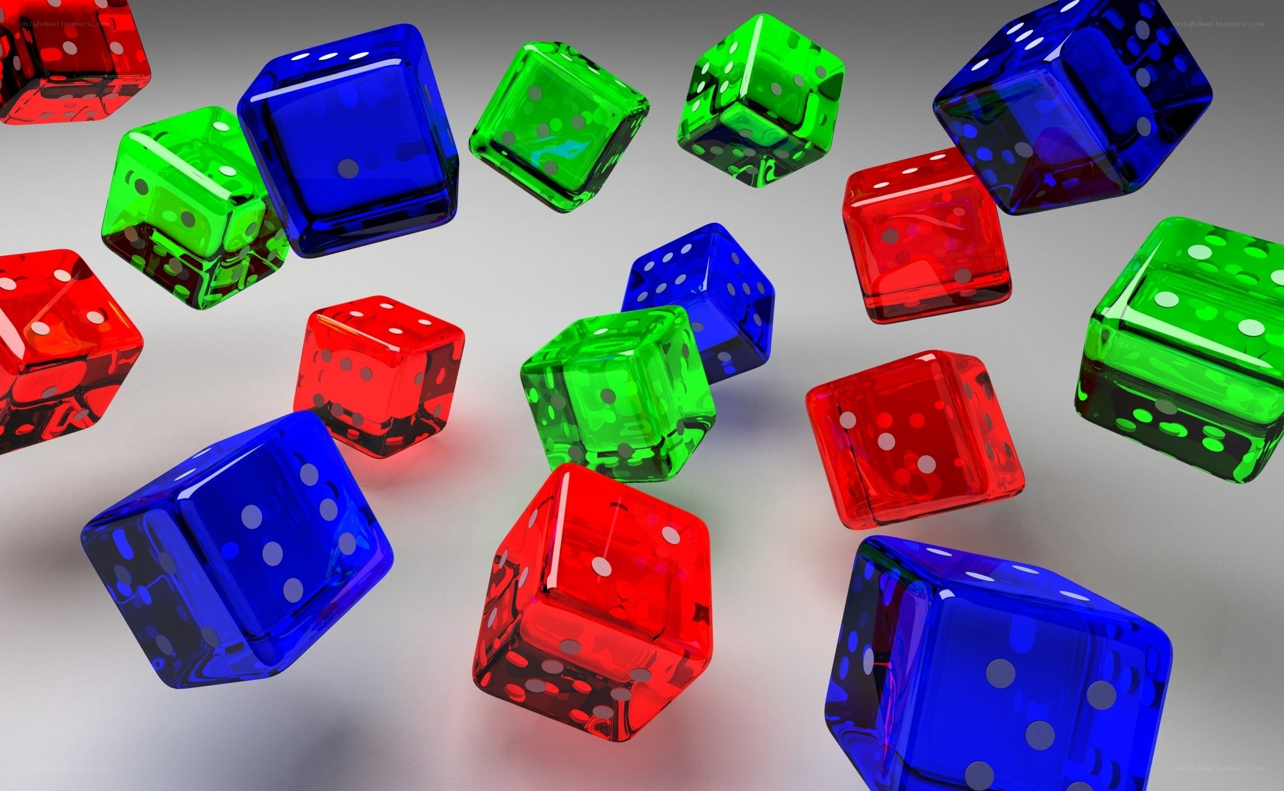 Colorful dice in motion