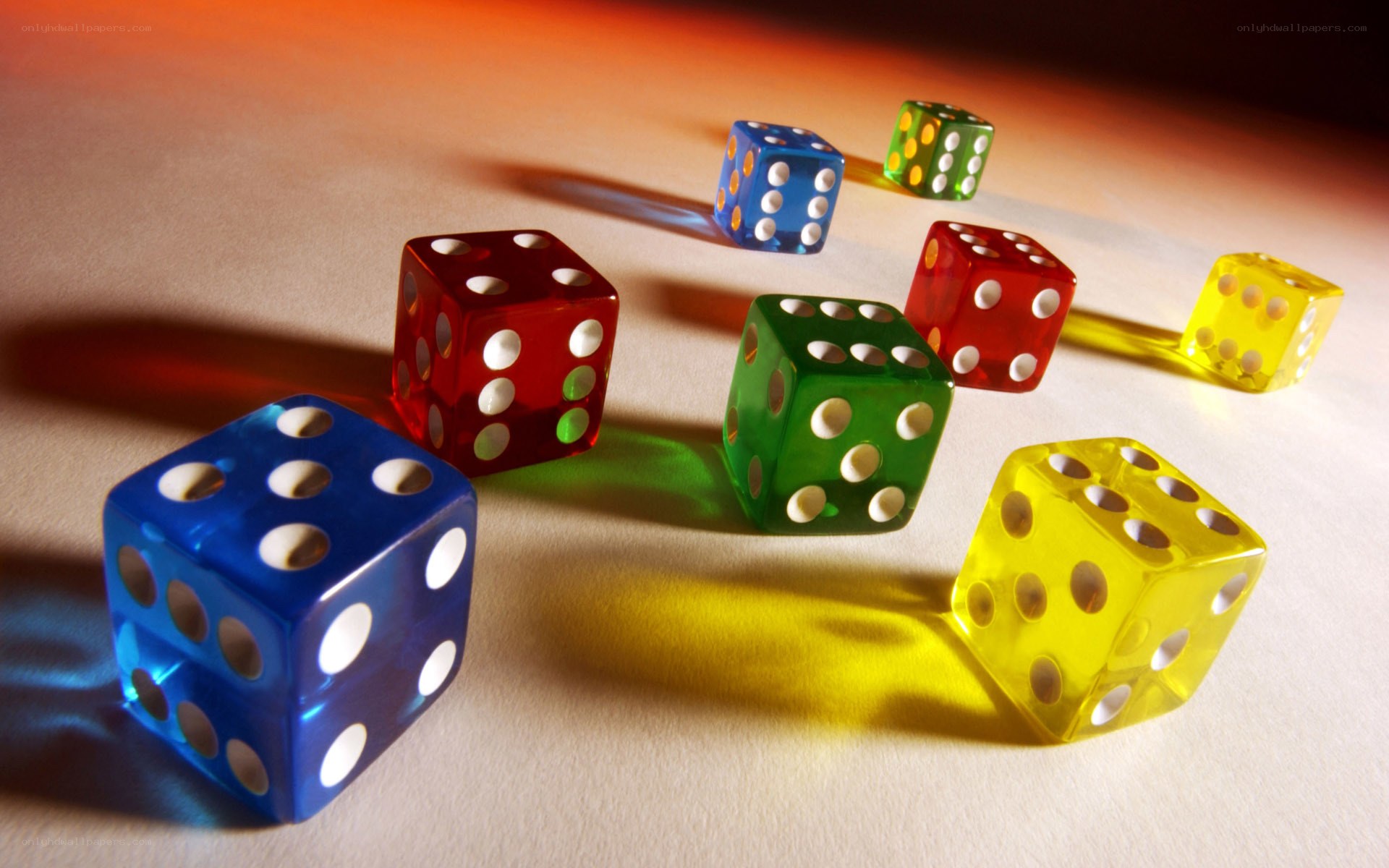 Colorful dice on a surface