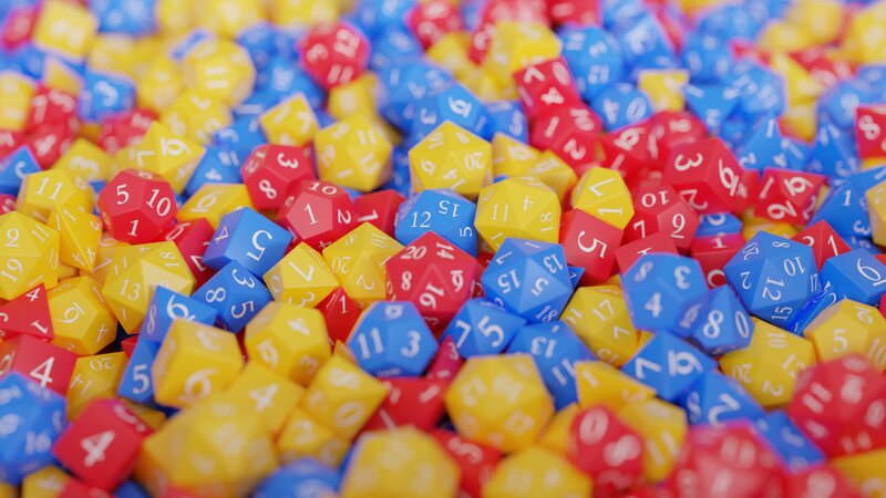Colorful Dice Pile — Red, Neutral