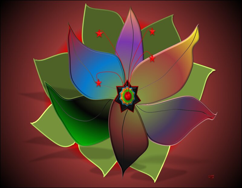 Colorful Digital Flower — Red
