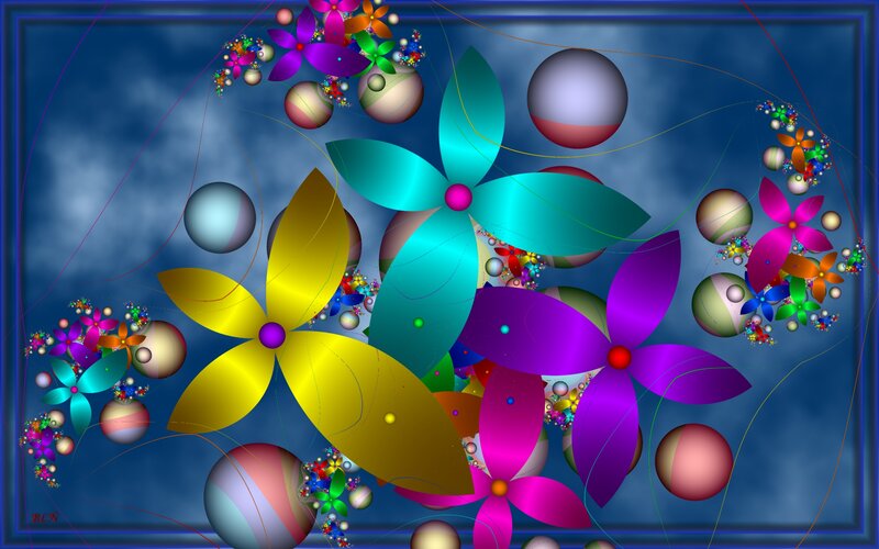 Colorful Digital Flowers — Blue