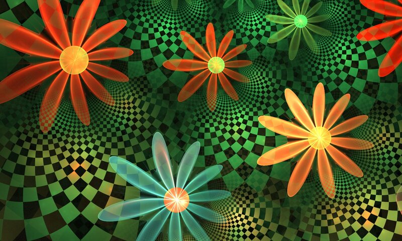 Colorful Digital Flowers — Green, Hypnotic