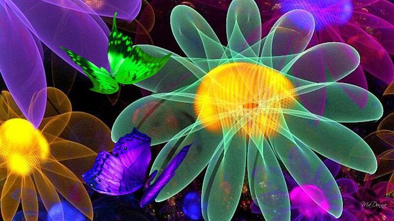 Colorful Digital Flowers — Green