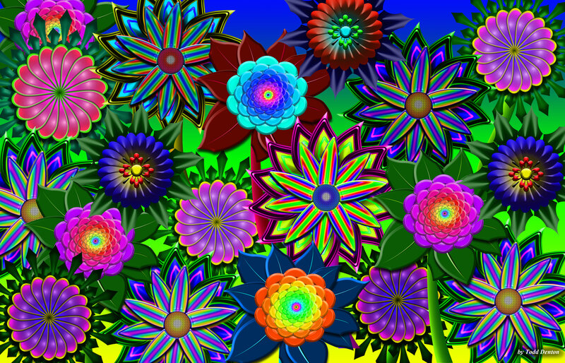 Colorful Digital Flowers — Green, Vibrant