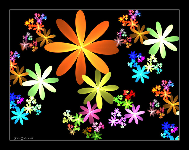 Colorful digital flowers on black