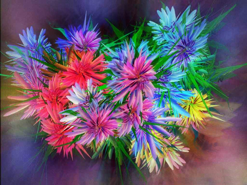 Colorful Digital Flowers — Purple
