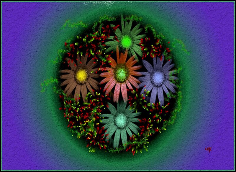 Colorful Digital Flowers — Purple, Vibrant, Digital Art