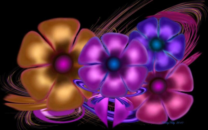 Colorful Digital Flowers — Purple, Vibrant