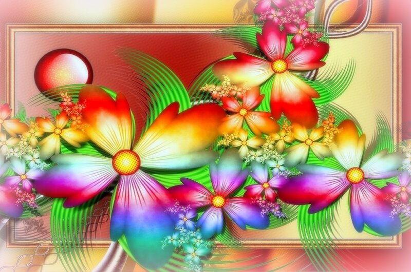 Colorful Digital Flowers — Red