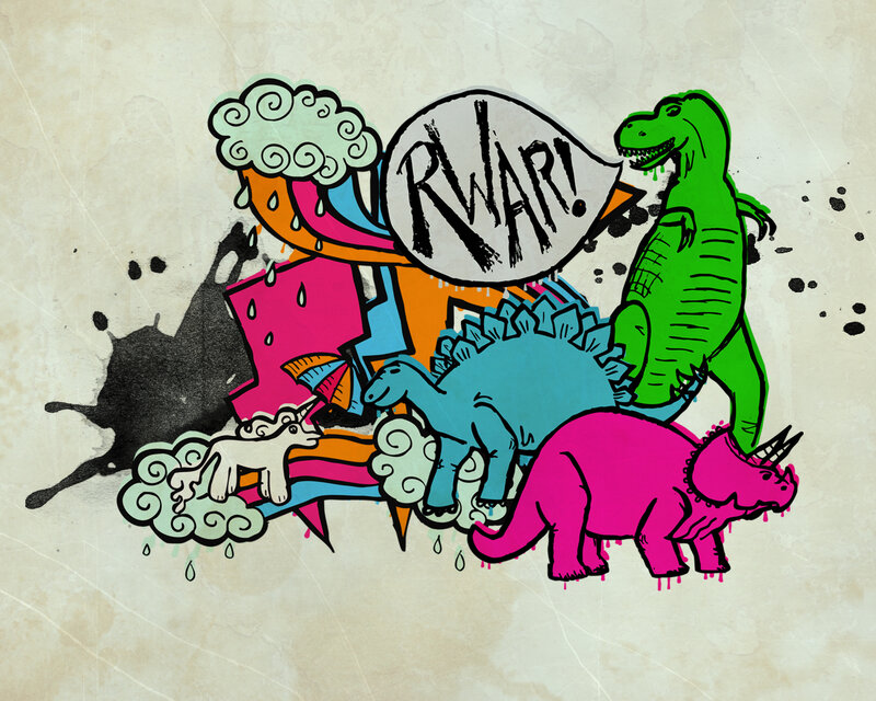 Colorful dinosaur doodle