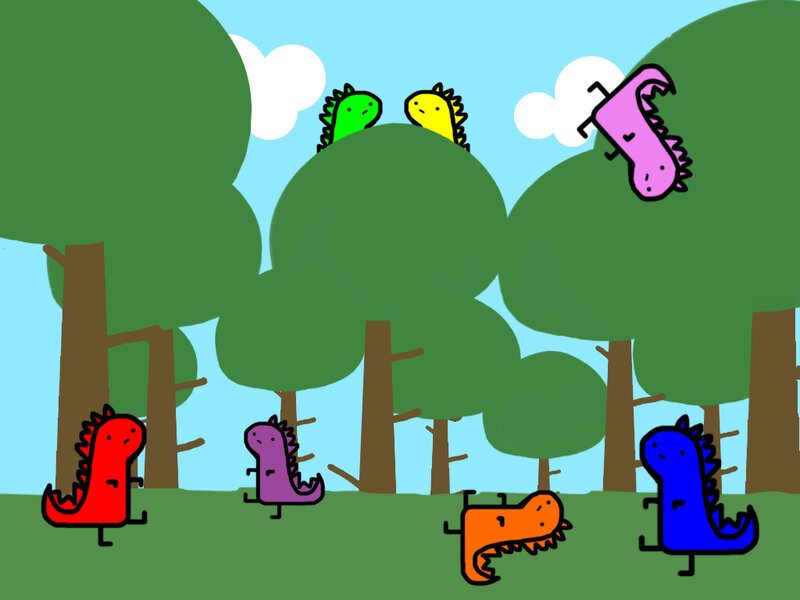 colorful dinosaurs in forest