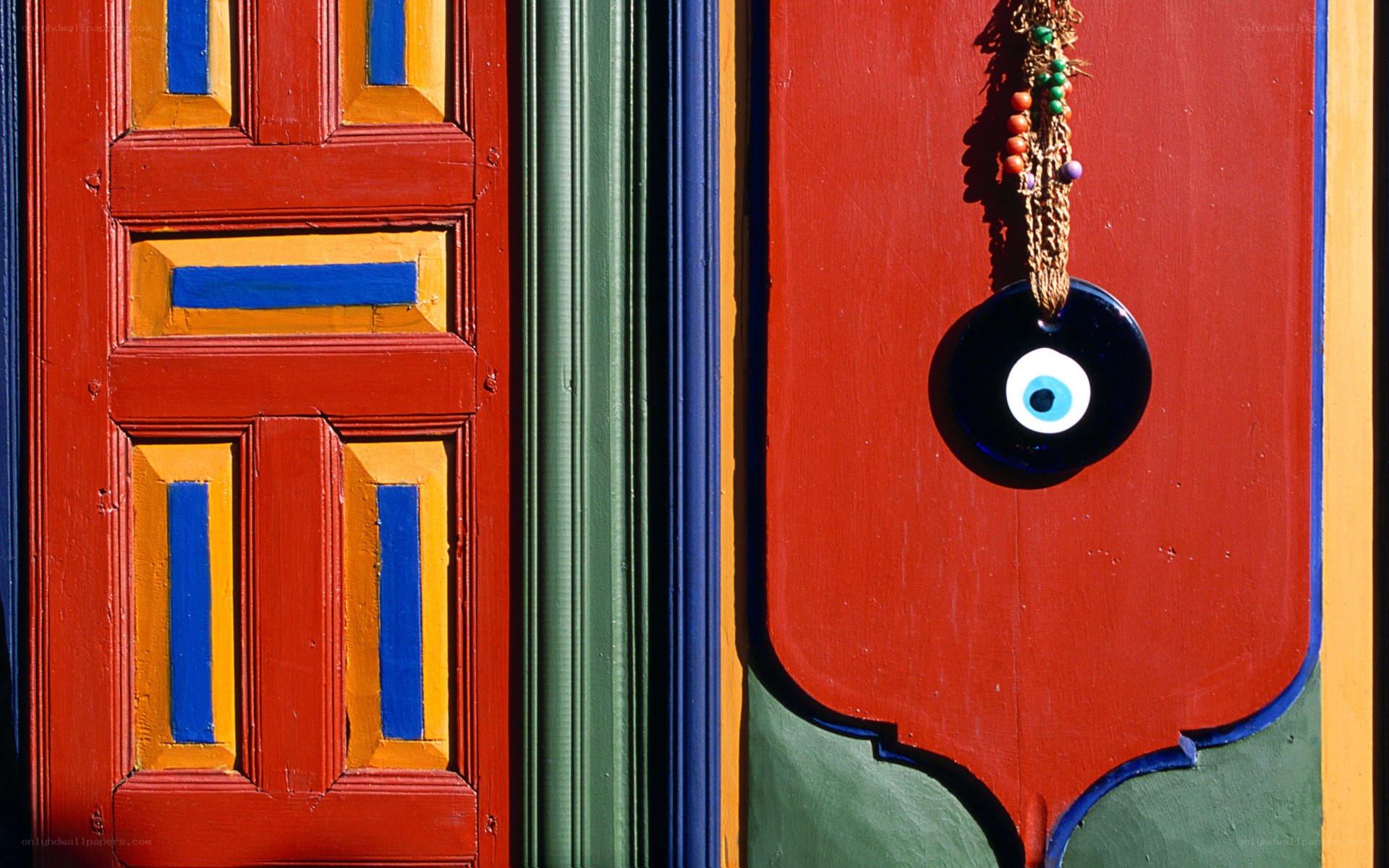 colorful doors with evil eye