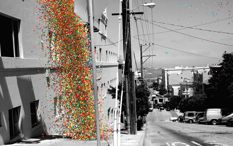 Colorful dots on a city street