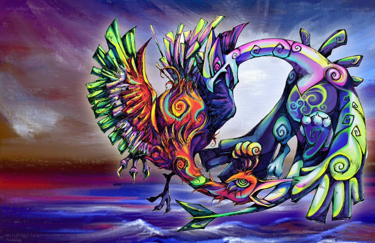 colorful dragon and phoenix