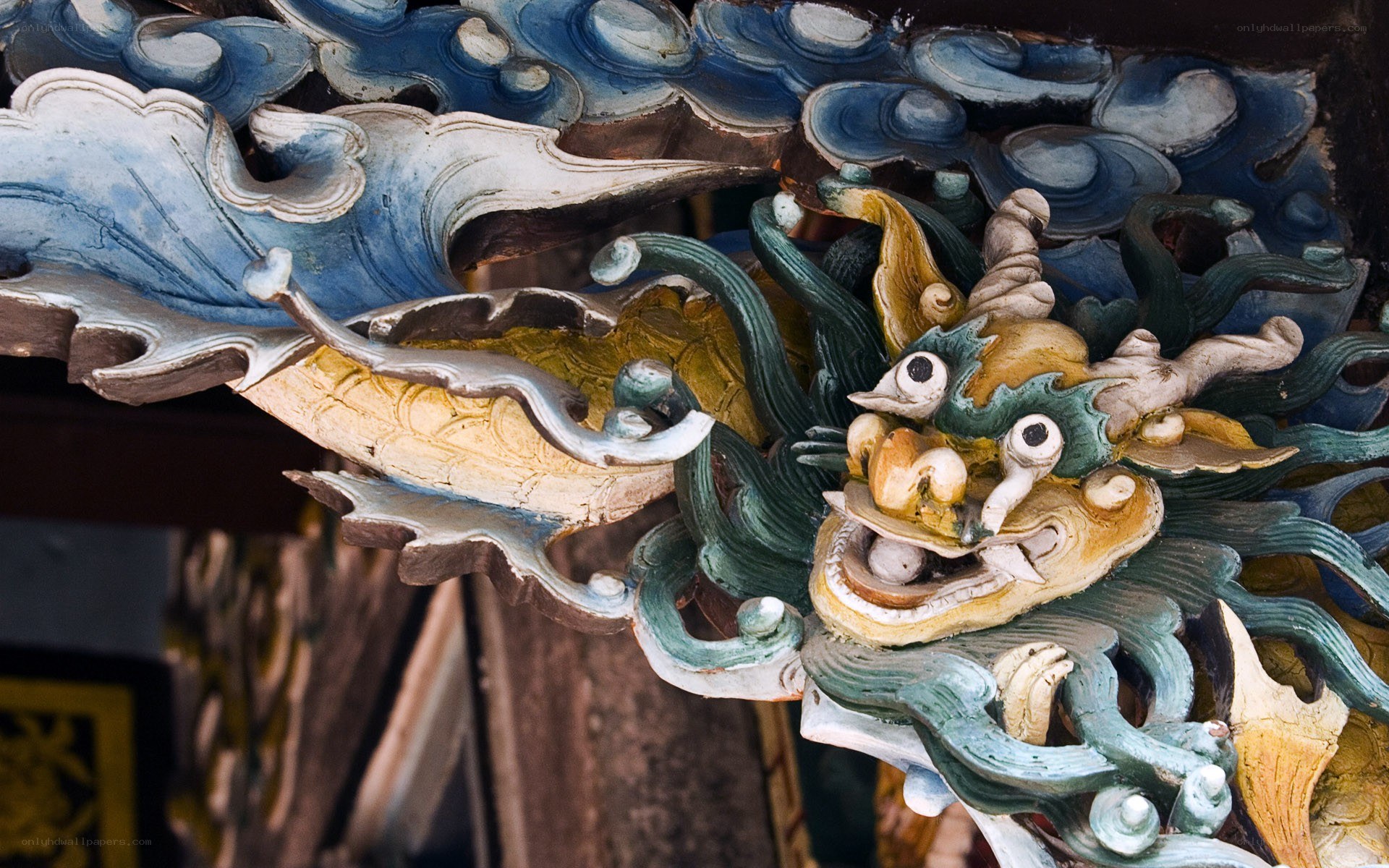 colorful dragon carving