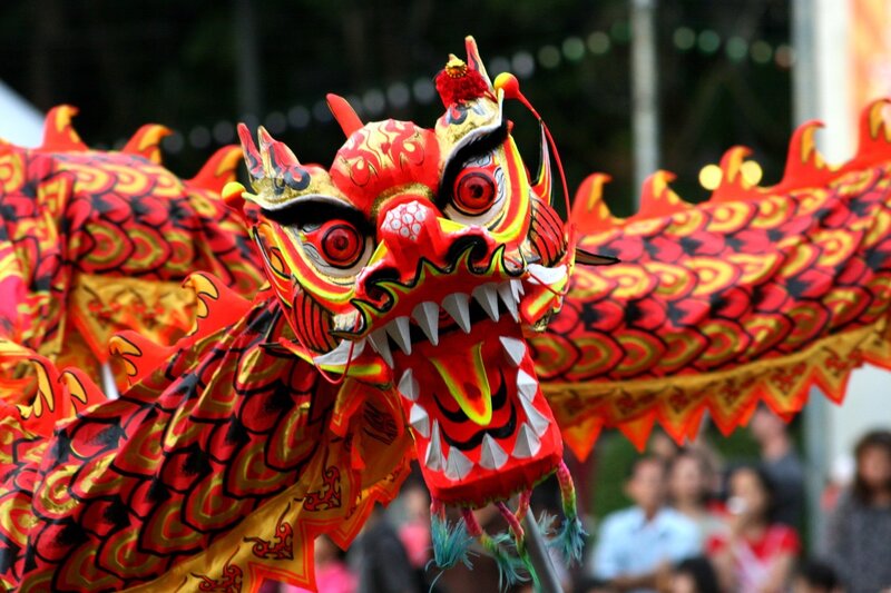 Colorful dragon dance performance