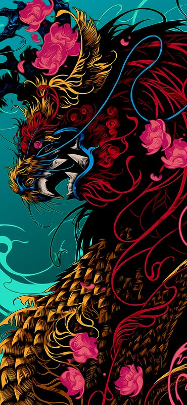Colorful Dragon Illustration — Teal