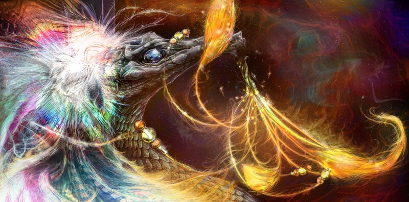 colorful dragon in cosmic space
