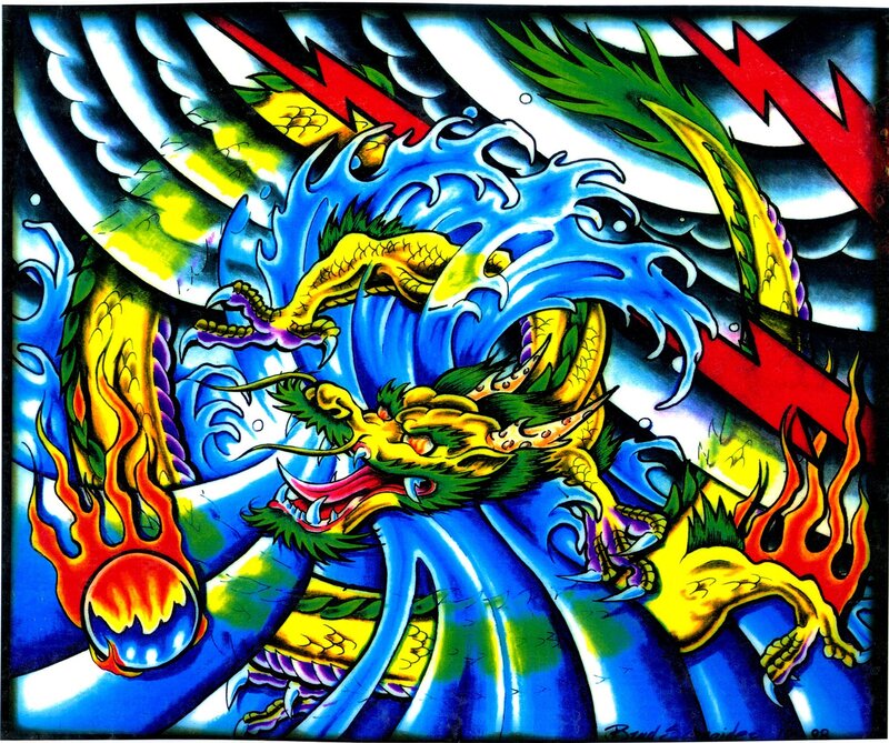 Colorful Dragon in Waves