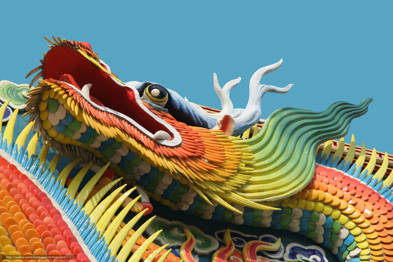Colorful Dragon Sculpture — Blue, Vibrant, Afternoon
