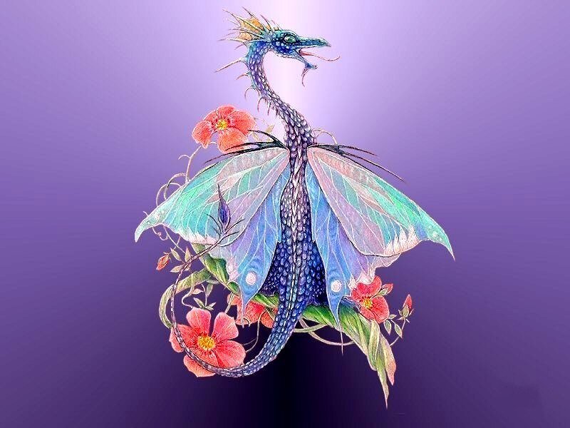 colorful dragon with flowers