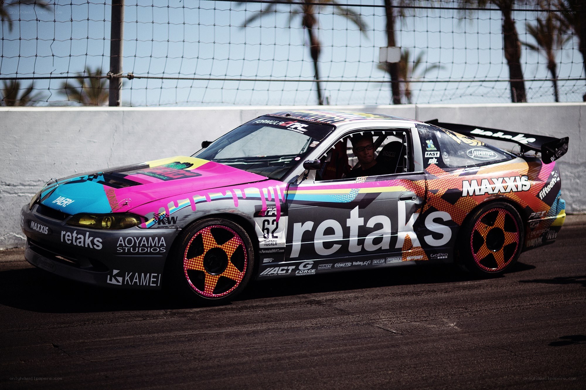 Colorful drift car on track