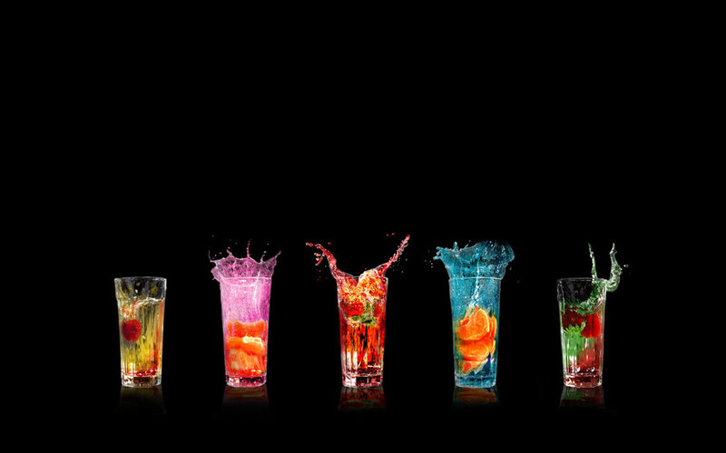 Colorful drink splashes