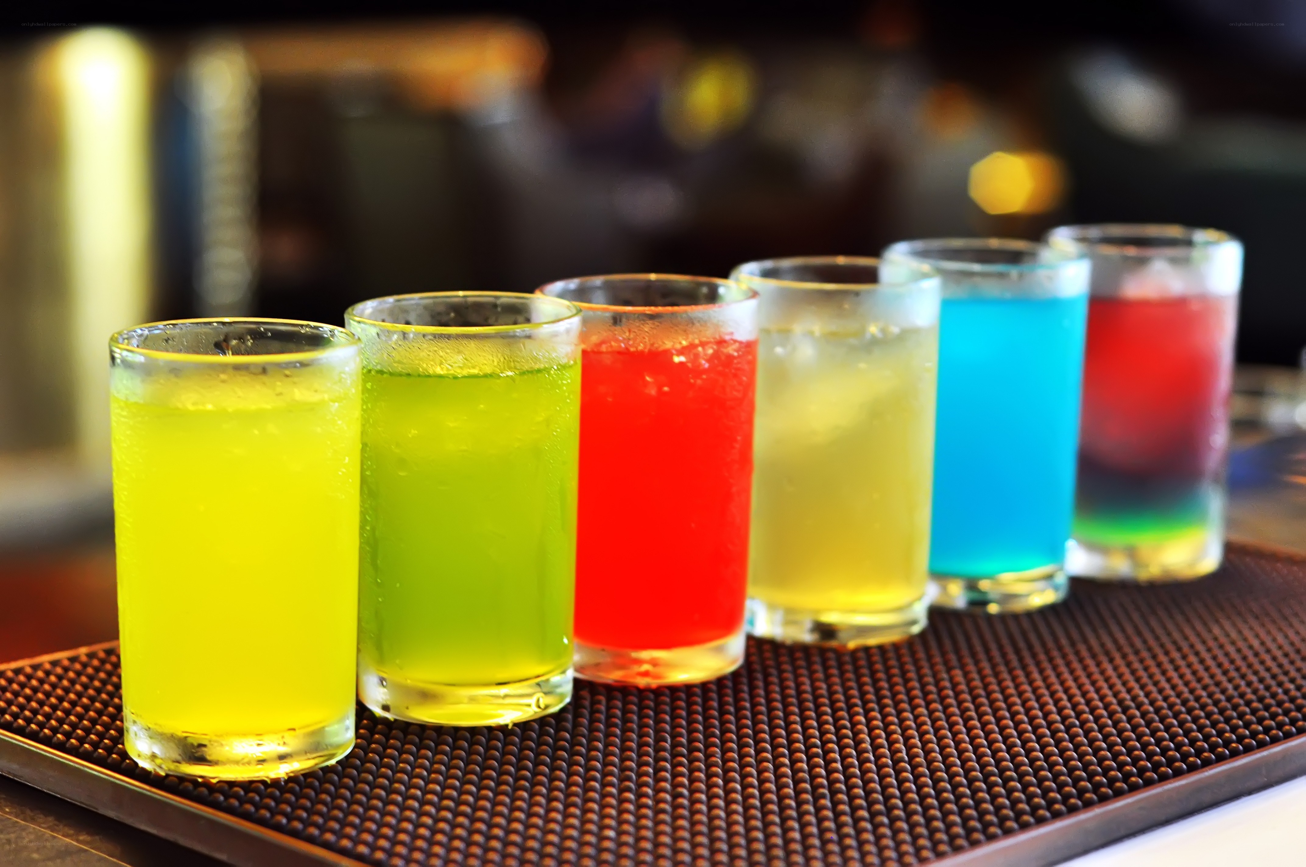 Colorful drinks on a bar