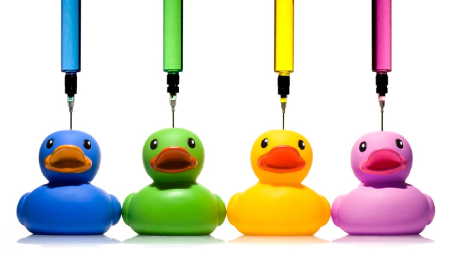 Colorful ducks with syringes