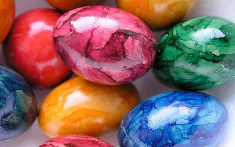 Colorful Dyed Eggs — Red, Festive, Photograph