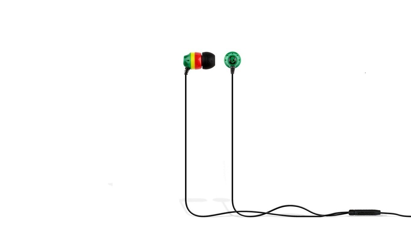 colorful earbuds on white