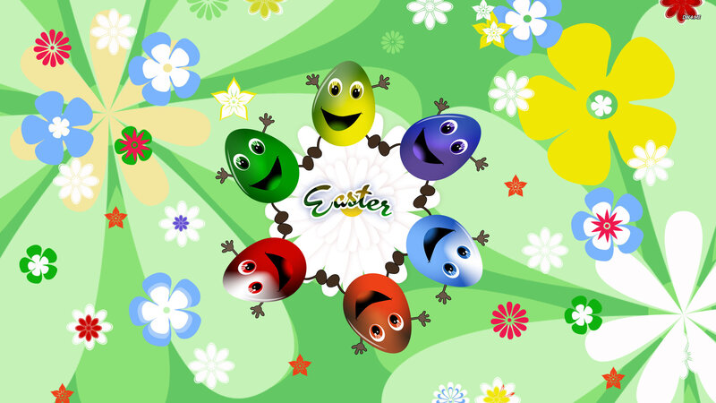 Colorful Easter Eggs — Green, Cheerful, Spring, Digital Art, Flowers