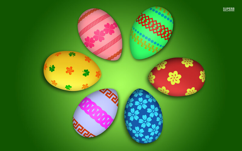 Colorful Easter Eggs — Green, Festive, Digital Art, Flowers