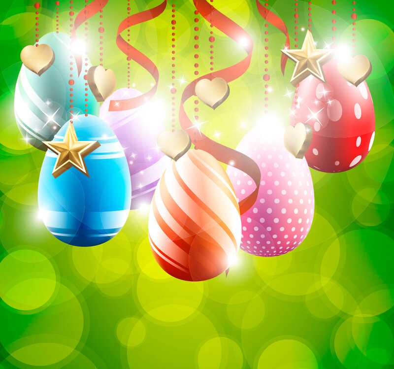 Colorful Easter Eggs — Green, Festive, Digital Art, Stars