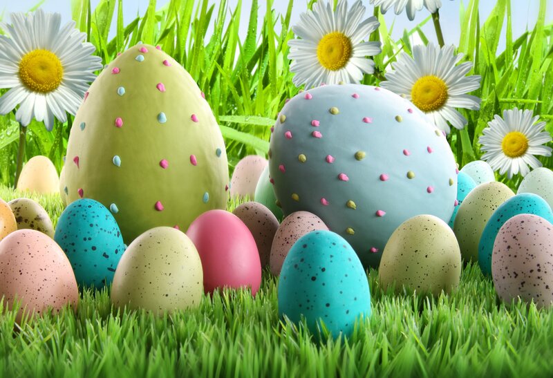 Colorful Easter Eggs — Green, Festive, Spring, 3d Render, Daisies
