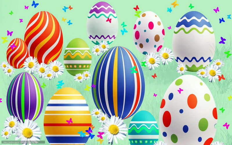 Colorful Easter Eggs — Green, Festive, Spring, Digital Art, Daisies